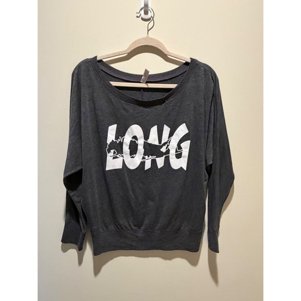 Bella Canvas Long Island Graphic Top Charcoal Grey Dolman Sleeve Large